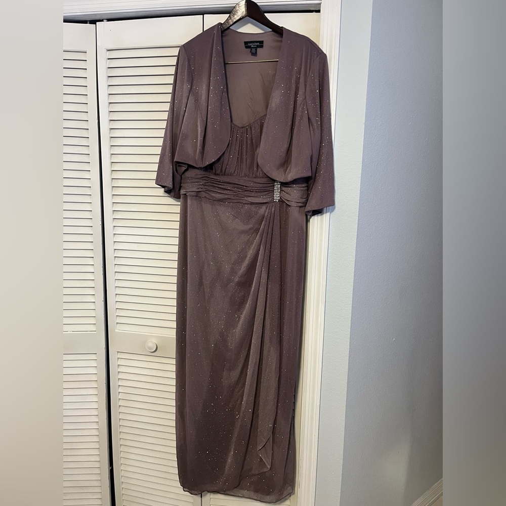 R&M Richards Shimmering Taupe Long Sleeve Dress with Jacket